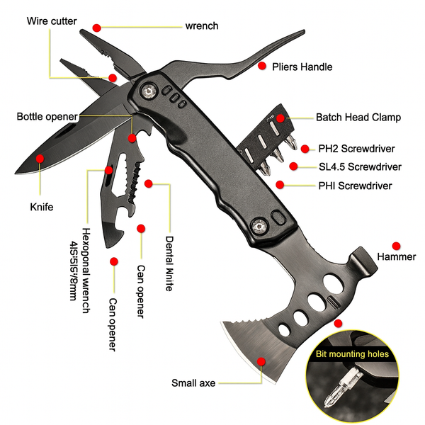 PODX Tactical 16-in-1 Multitool Axe Hammer