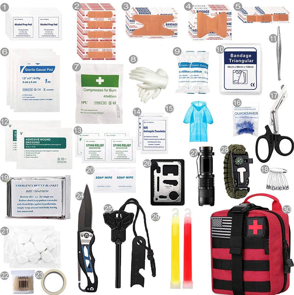 Tactical Survival Kit | Outdoor Emergency First Aid Gear | Zipper Closure | Camping, Hiking, Bug-Out, SOS Preparedness