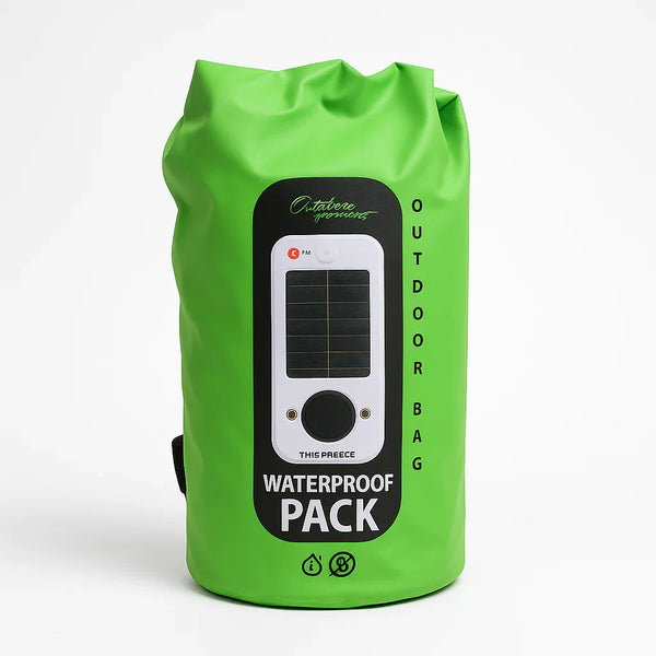Solar Waterproof Dry Bag — 20L Roll-Top Adventure Pack Built-In USB Charger