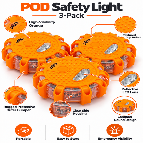 POD X LED Road Flares 3-Pack | The 10, 100, 200 Foot Roadside Set