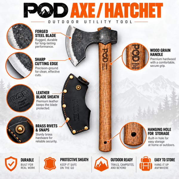 POD X XF132 Tactical Axe | 65Mn Manganese Steel Survival Hatchet