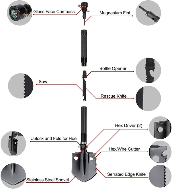 Survival Folding Shovel – Multi-Purpose Camping Shovel & Emergency Multi-Tool