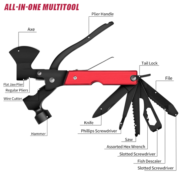 15-in-1 Tactical Survival Axe &amp; Hammer Multi-Tool